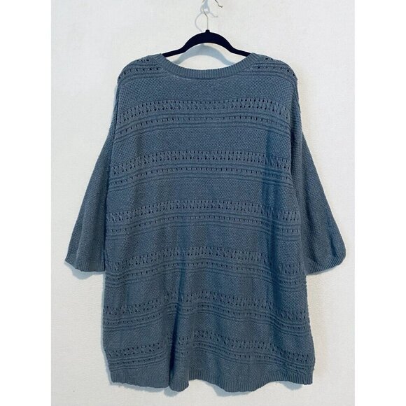 Torrid Sweater Womens 3X Blue Pointelle Pullover V Neck Tunic 3/4 Sleeve Flirty - Picture 4 of 9
